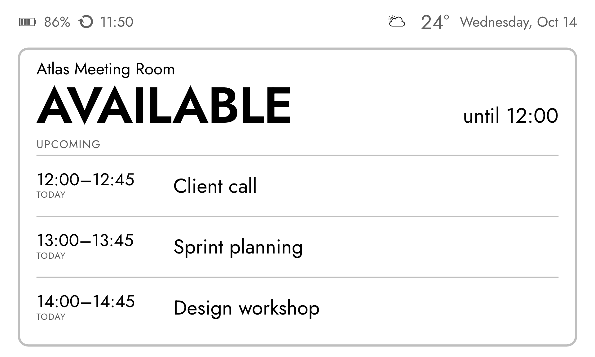 Available meeting room e-ink screen