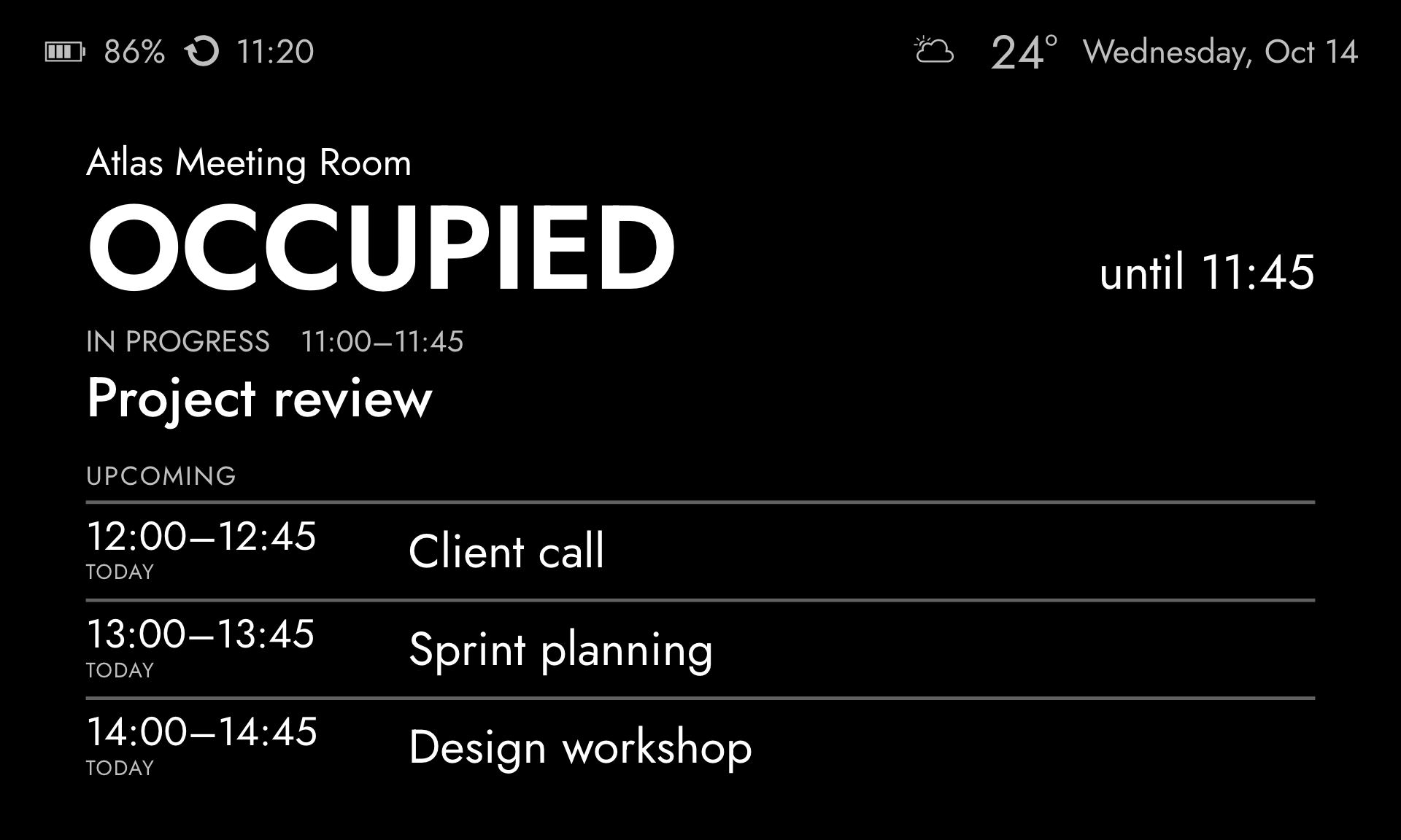 Occupied meeting room e-ink screen