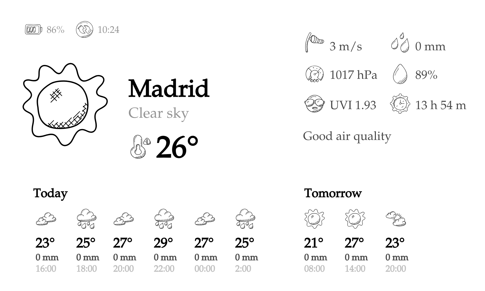 Hand-drawn weather e-ink screen