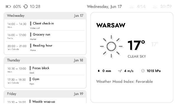 Calendar with weather e-ink screen
