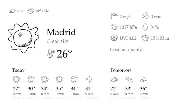 Hand-drawn weather e-ink screen